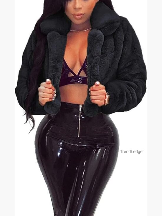 Jackets & Blazers - Women's Faux Fur Crop Jacket Open Front Cardigan Shaggy Coat Long Sleeve